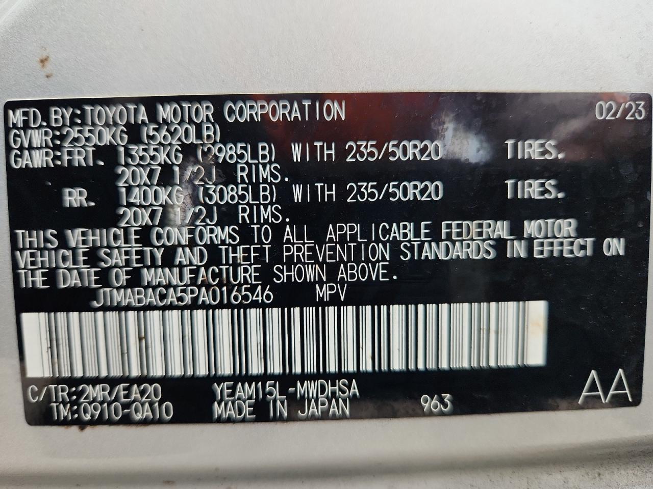 2023 Toyota Bz4X Xle VIN: JTMABACA5PA016546 Lot: 89683355