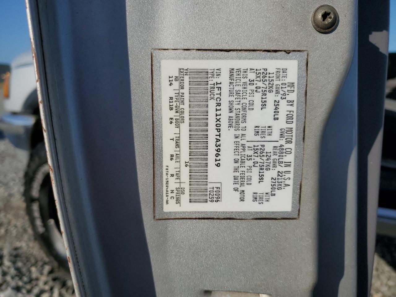 1993 Ford Ranger VIN: 1FTCR11X0PTA39619 Lot: 84864455