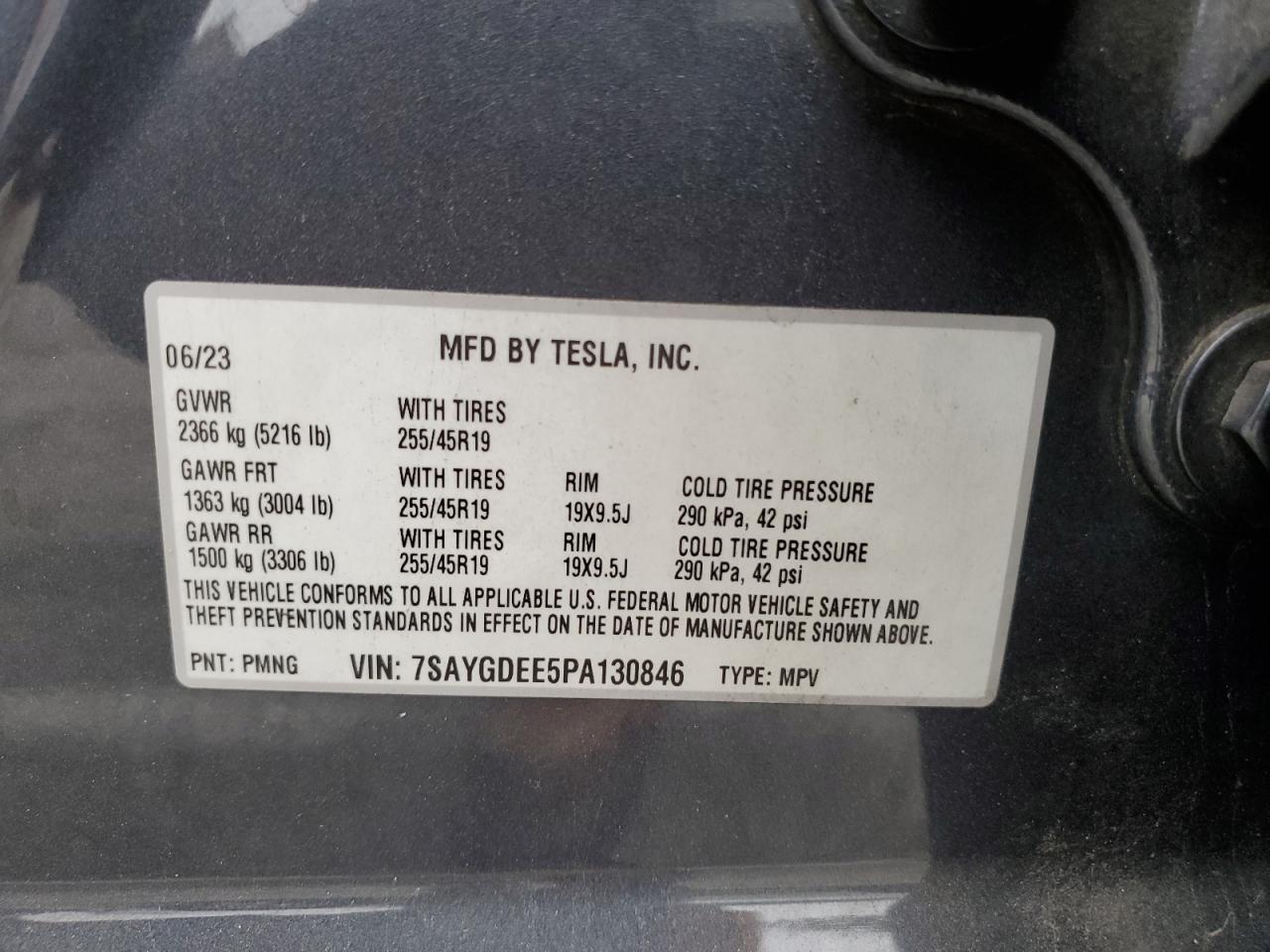 2023 Tesla Model Y VIN: 7SAYGDEE5PA130846 Lot: 85317155