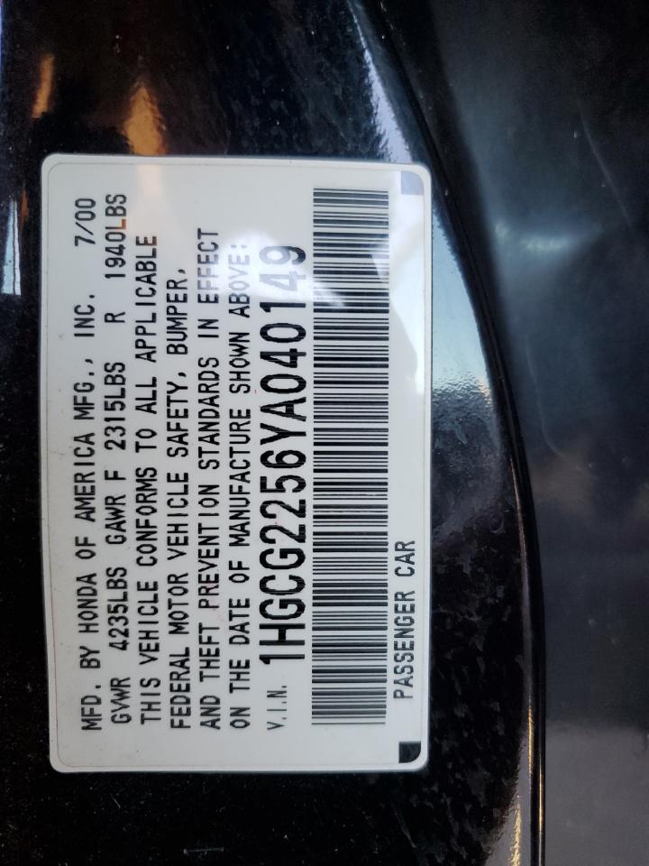 2000 Honda Accord Ex VIN: 1HGCG2256YA040149 Lot: 84937695