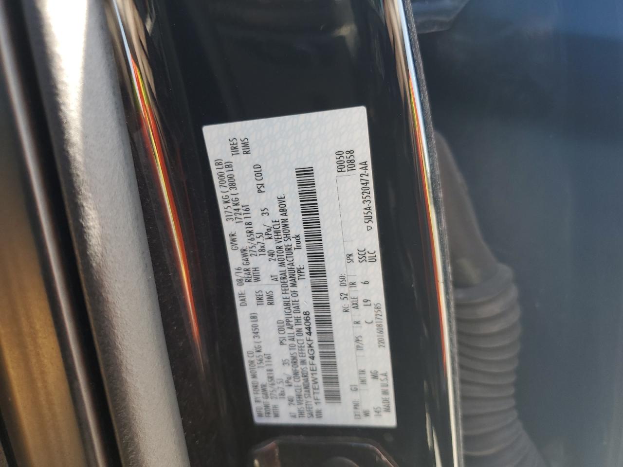 2016 Ford F150 Supercrew VIN: 1FTEW1EF4GKF44068 Lot: 86889335