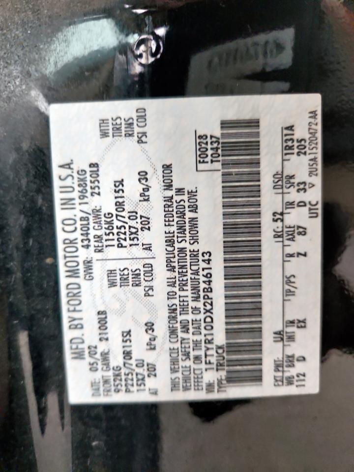 2002 Ford Ranger VIN: 1FTYR10DX2PB46143 Lot: 89934505