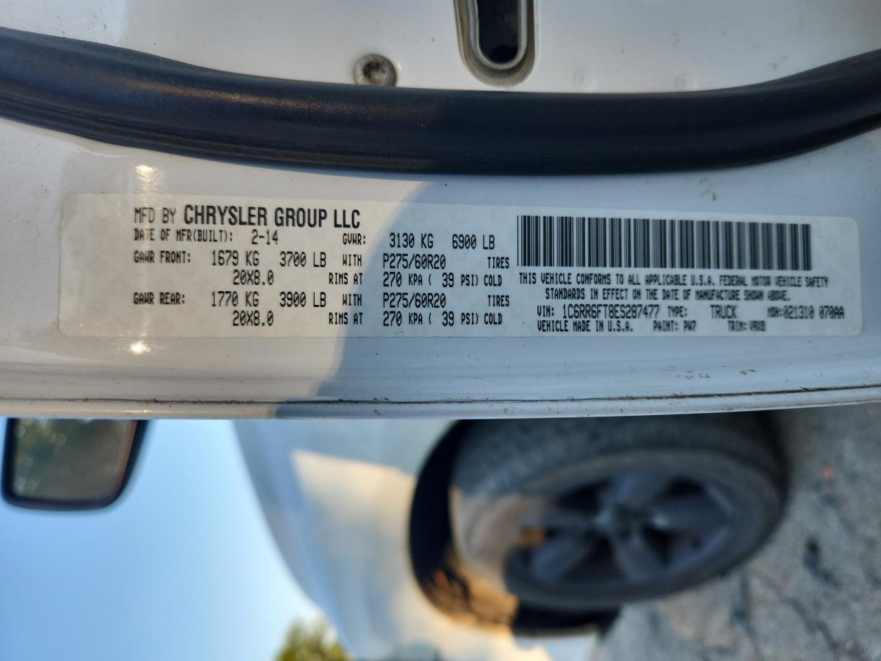 2014 Ram 1500 St VIN: 1C6RR6FT8ES287477 Lot: 86130395