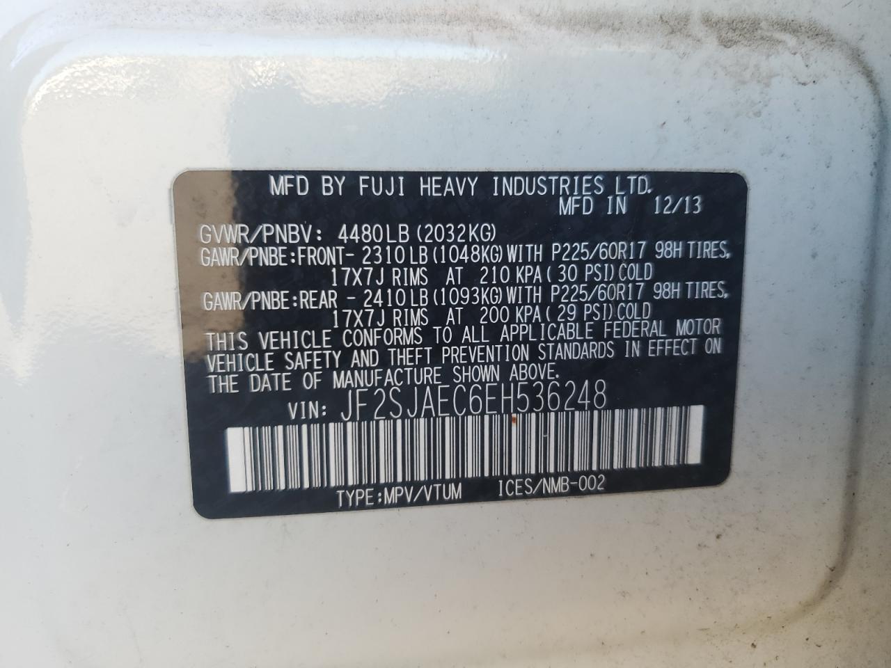 2014 Subaru Forester 2.5I Premium VIN: JF2SJAEC6EH536248 Lot: 84428565