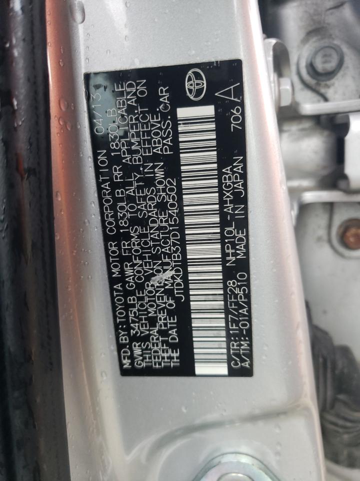 2013 Toyota Prius C VIN: JTDKDTB37D1540502 Lot: 90568585