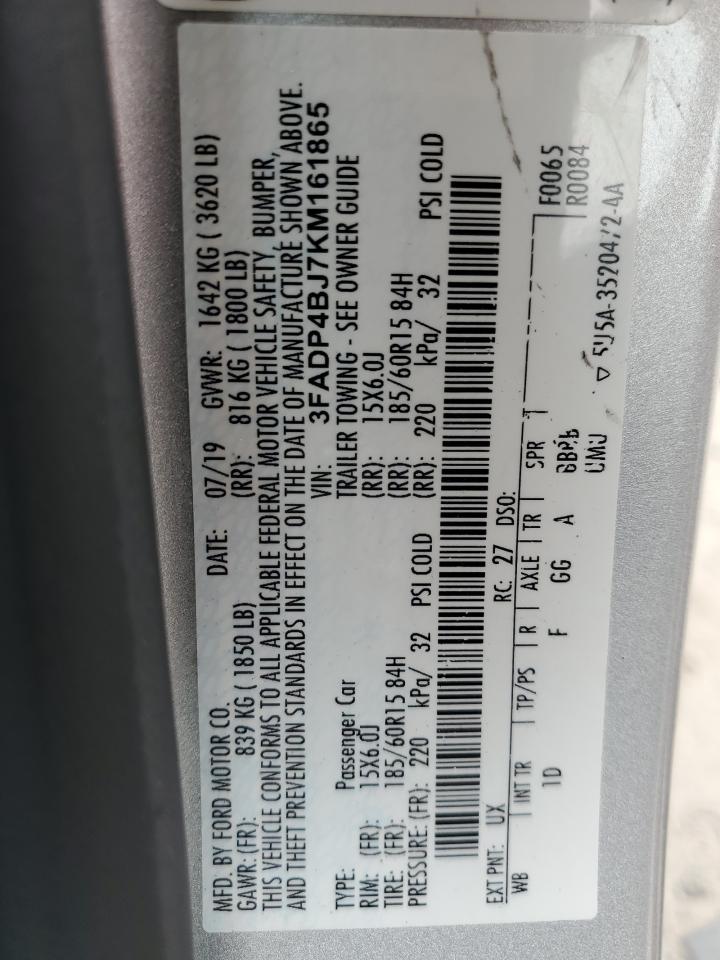 2019 Ford Fiesta Se VIN: 3FADP4BJ7KM161865 Lot: 82411995