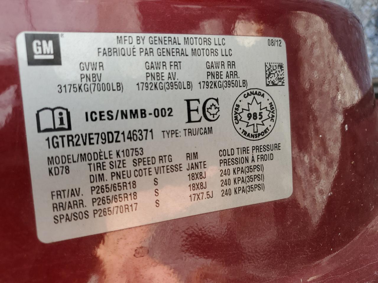 2013 GMC Sierra K1500 Sle VIN: 1GTR2VE79DZ146371 Lot: 85851135