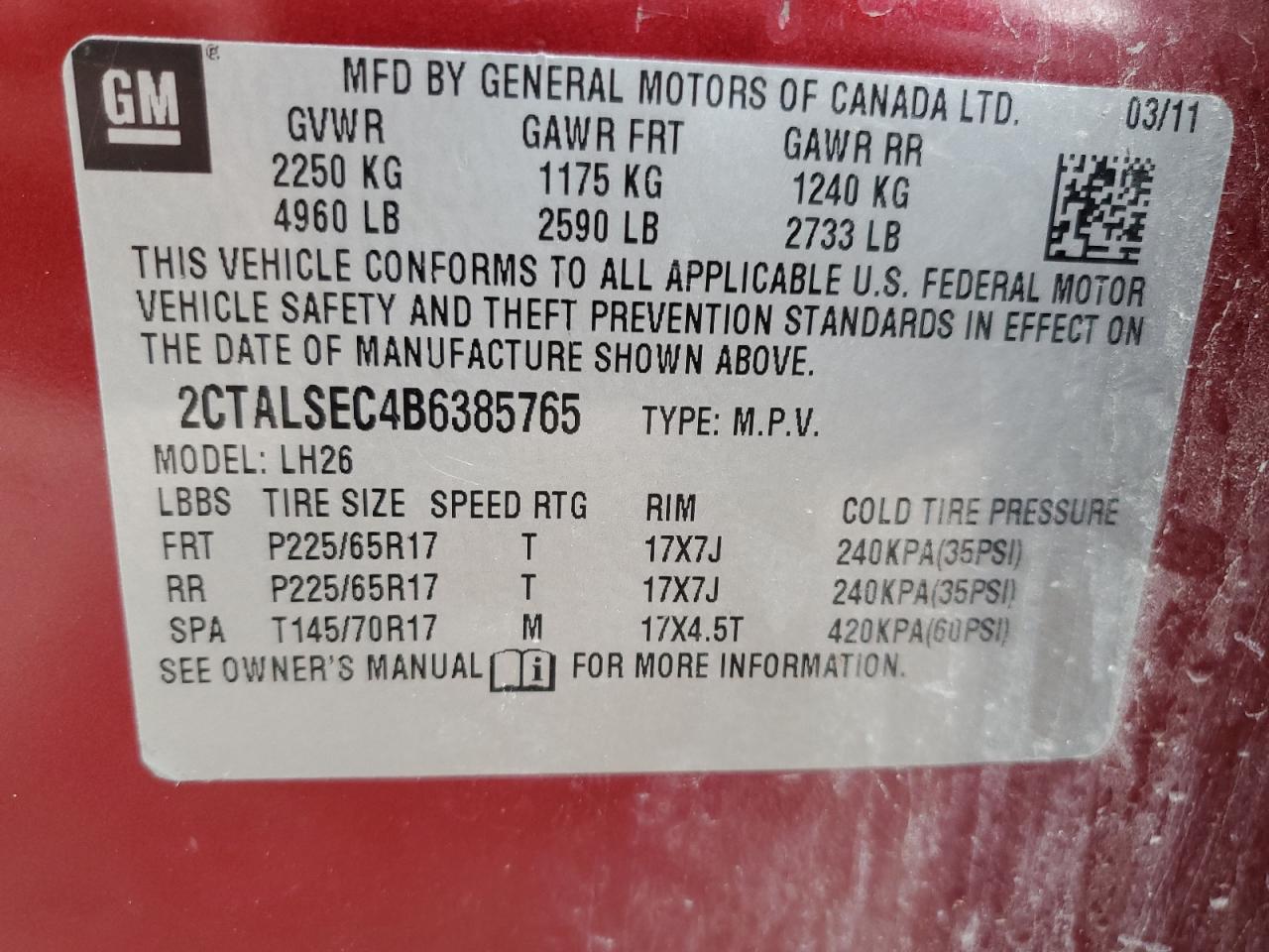 2011 GMC Terrain Sle VIN: 2CTALSEC4B6385765 Lot: 82781055