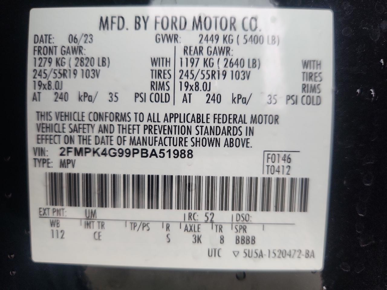 2023 Ford Edge Se VIN: 2FMPK4G99PBA51988 Lot: 90031415