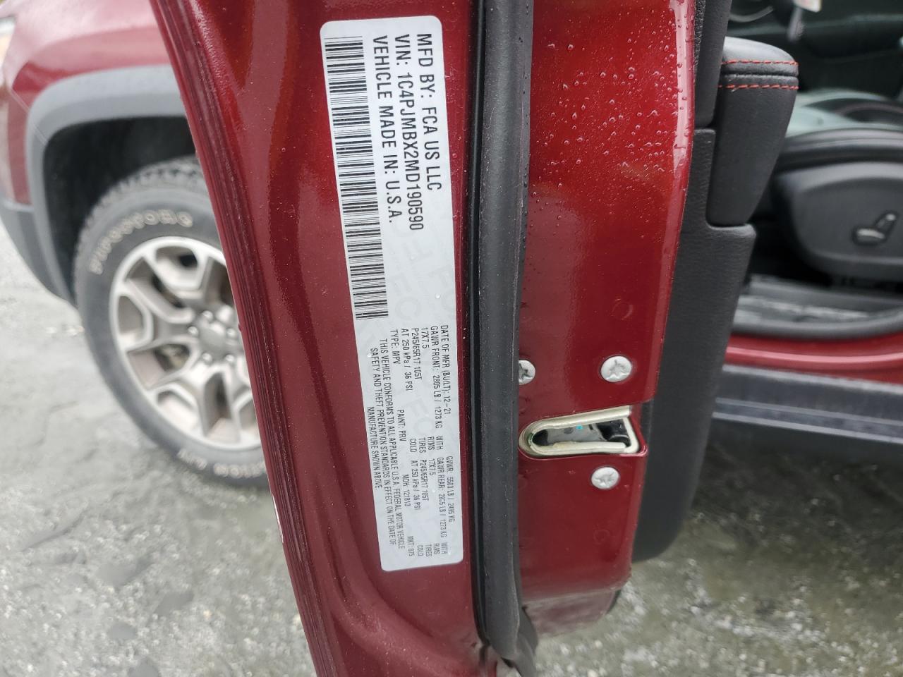 2021 Jeep Cherokee Trailhawk VIN: 1C4PJMBX2MD190590 Lot: 90011445