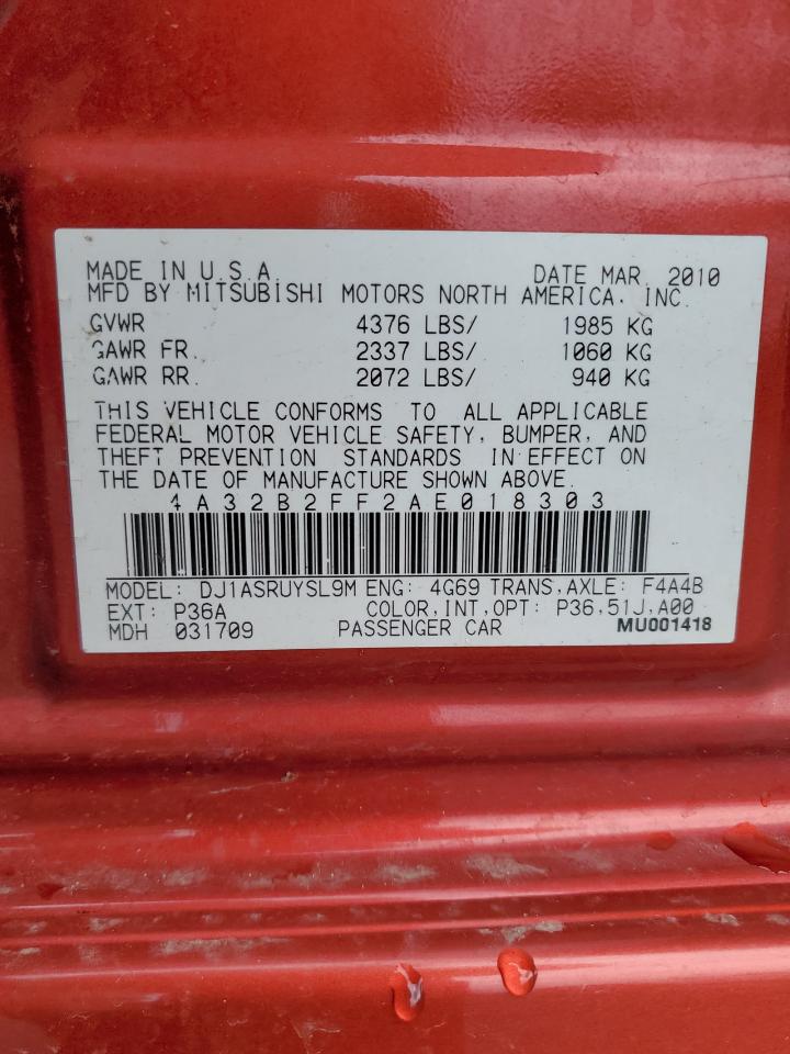 2010 Mitsubishi Galant Fe VIN: 4A32B2FF2AE018303 Lot: 85114955