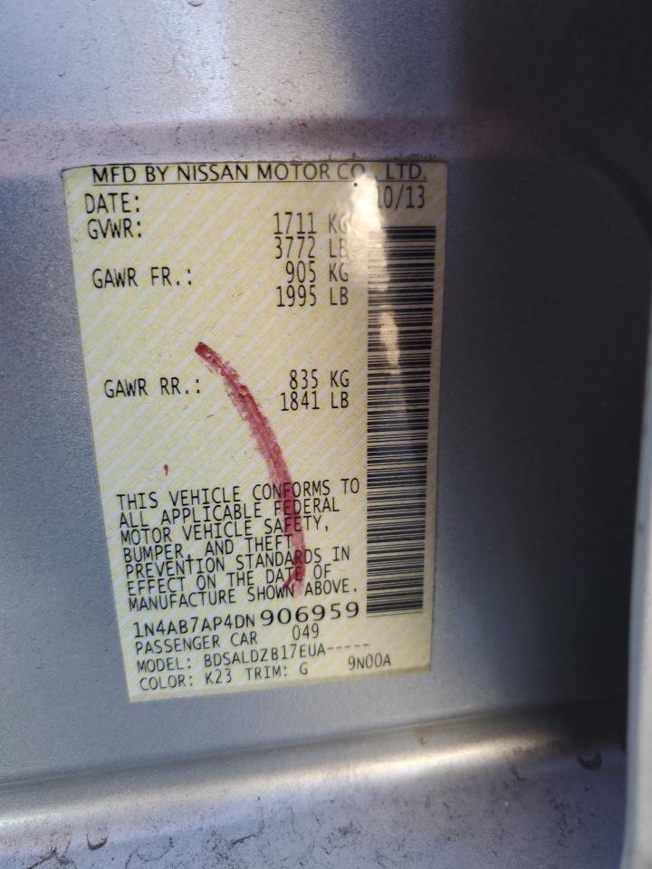 2013 Nissan Sentra S VIN: 1N4AB7AP4DN906959 Lot: 89915305