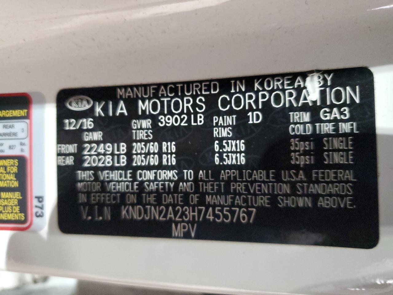 2017 Kia Soul VIN: KNDJN2A23H7455767 Lot: 82251845