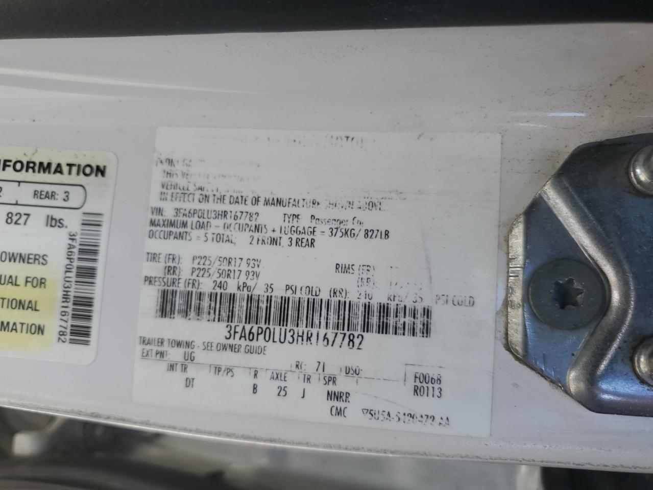 2017 Ford Fusion Se Hybrid VIN: 3FA6P0LU3HR167782 Lot: 82635875