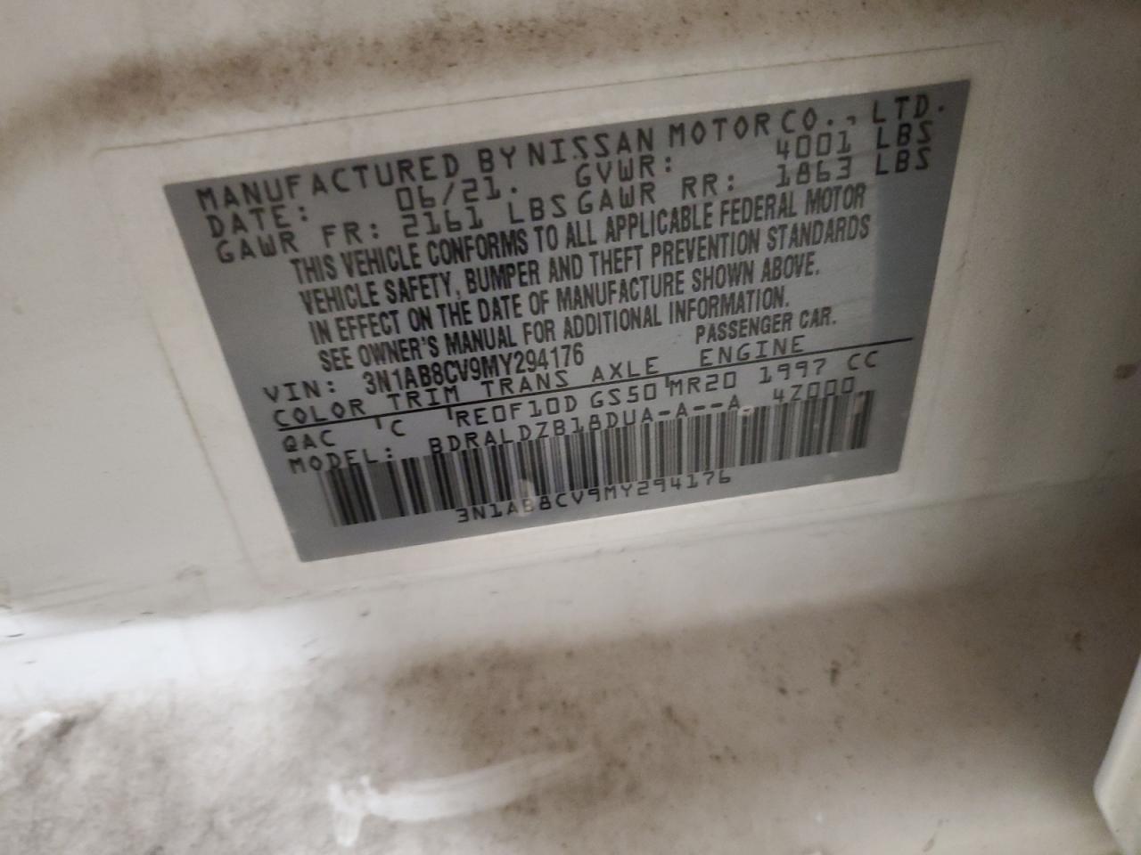 2021 Nissan Sentra Sv VIN: 3N1AB8CV9MY294176 Lot: 85191915