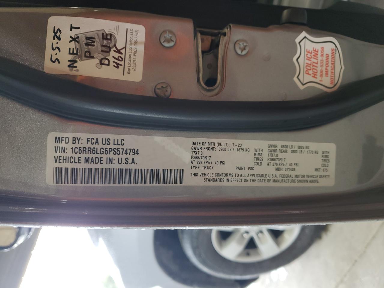 2023 Ram 1500 Classic Slt VIN: 1C6RR6LG6PS574794 Lot: 89521135