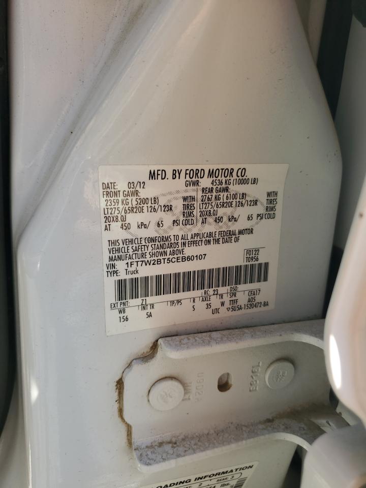 2012 Ford F250 Super Duty VIN: 1FT7W2BT5CEB60107 Lot: 84952325