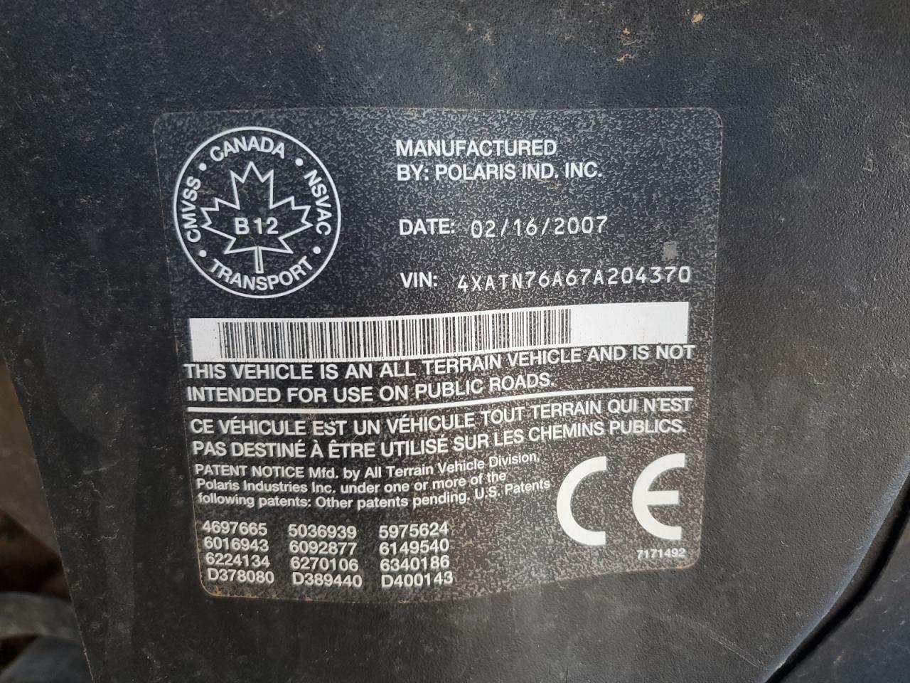 2007 Polaris X2 800 Efi - Atv VIN: 4XATN76A67A204370 Lot: 90261205