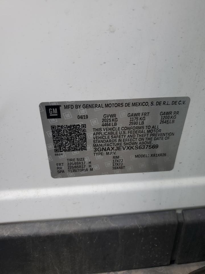 2019 Chevrolet Equinox Lt VIN: 3GNAXJEVXKS637569 Lot: 86068535