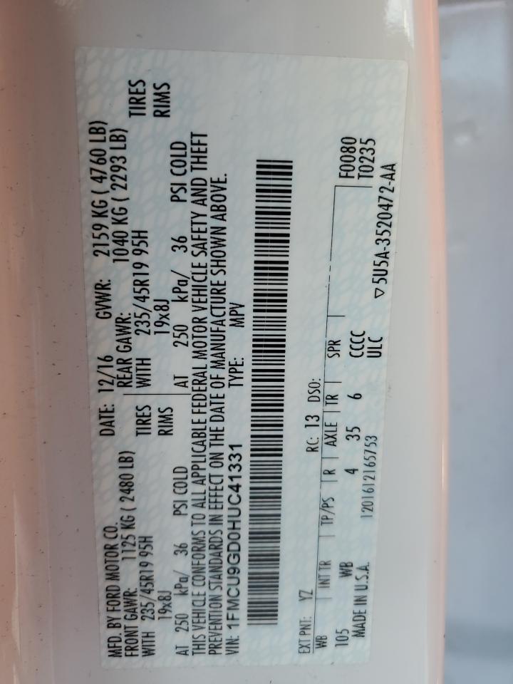 2017 Ford Escape Se VIN: 1FMCU9GD0HUC41331 Lot: 90980375