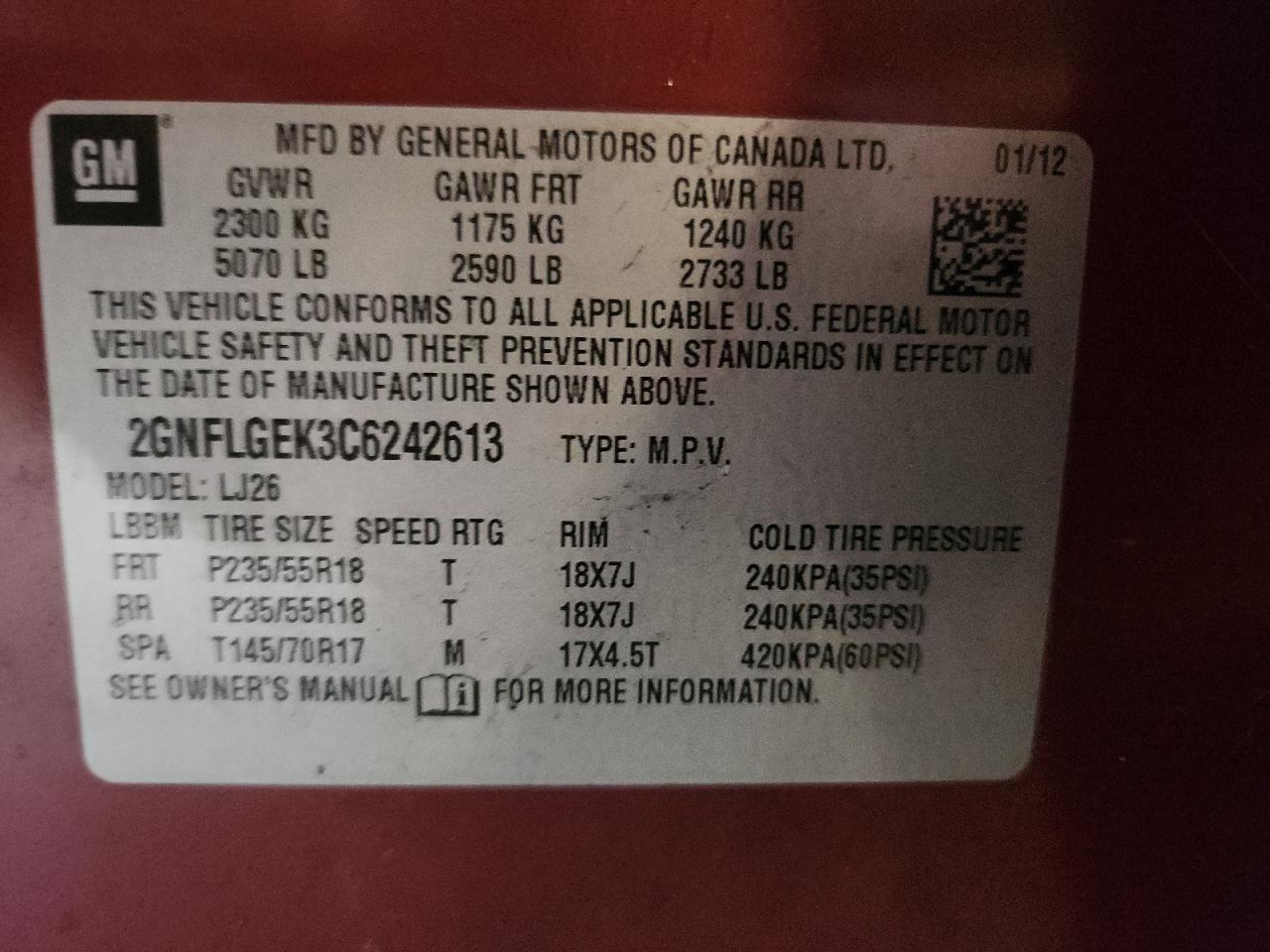 2012 Chevrolet Equinox Ltz VIN: 2GNFLGEK3C6242613 Lot: 85878445