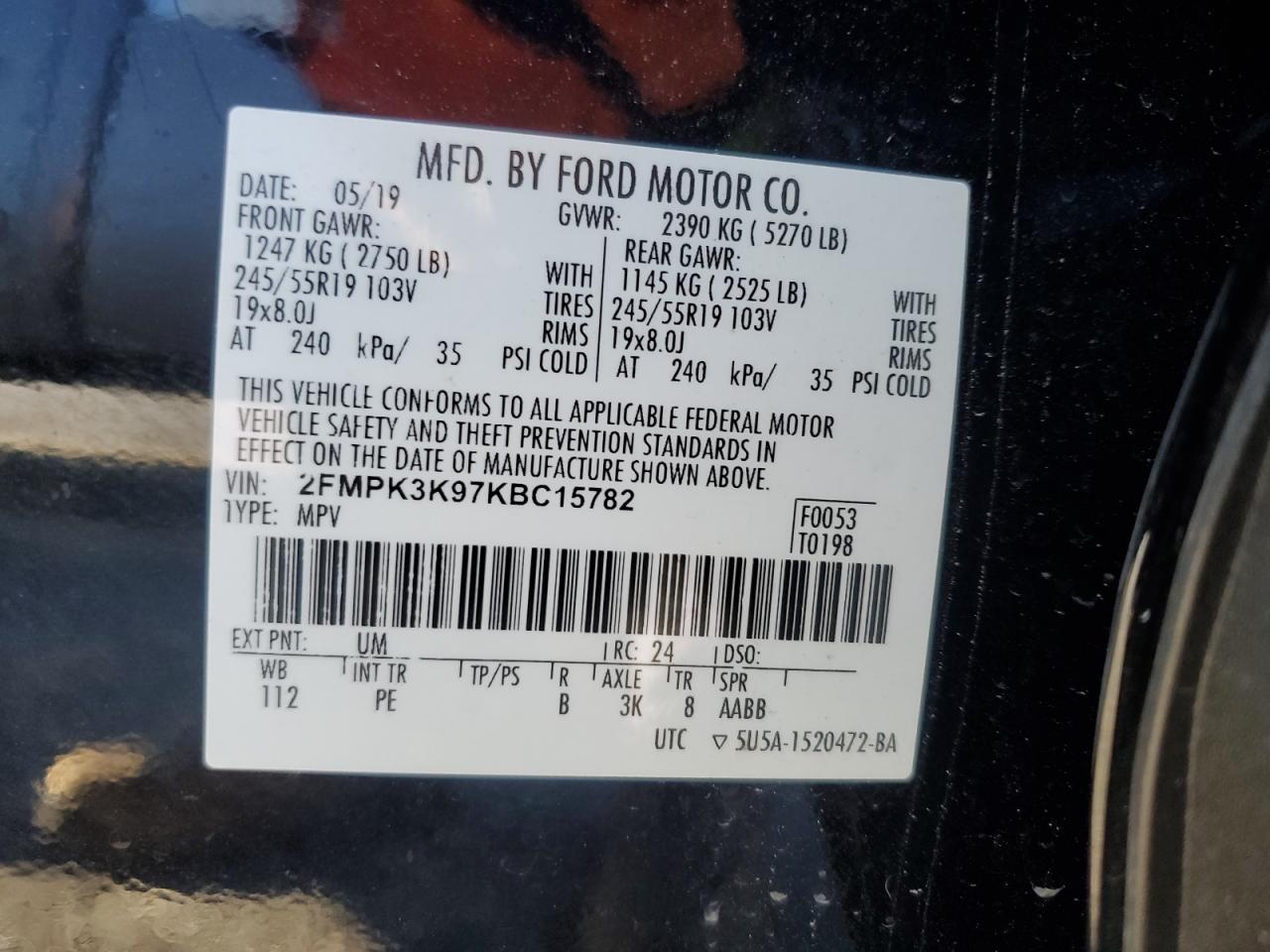 2019 Ford Edge Titanium VIN: 2FMPK3K97KBC15782 Lot: 82389695
