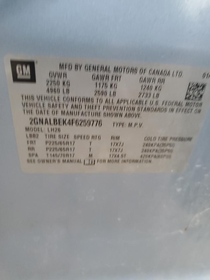 2015 Chevrolet Equinox Lt VIN: 2GNALBEK4F6259776 Lot: 85874985