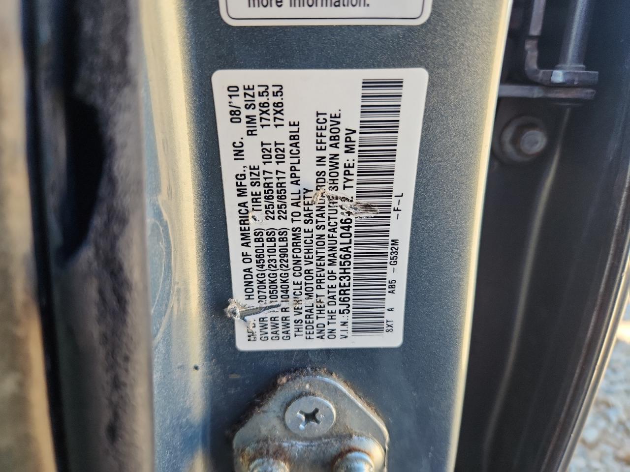 2010 Honda Cr-V Ex VIN: 5J6RE3H56AL046422 Lot: 86496325