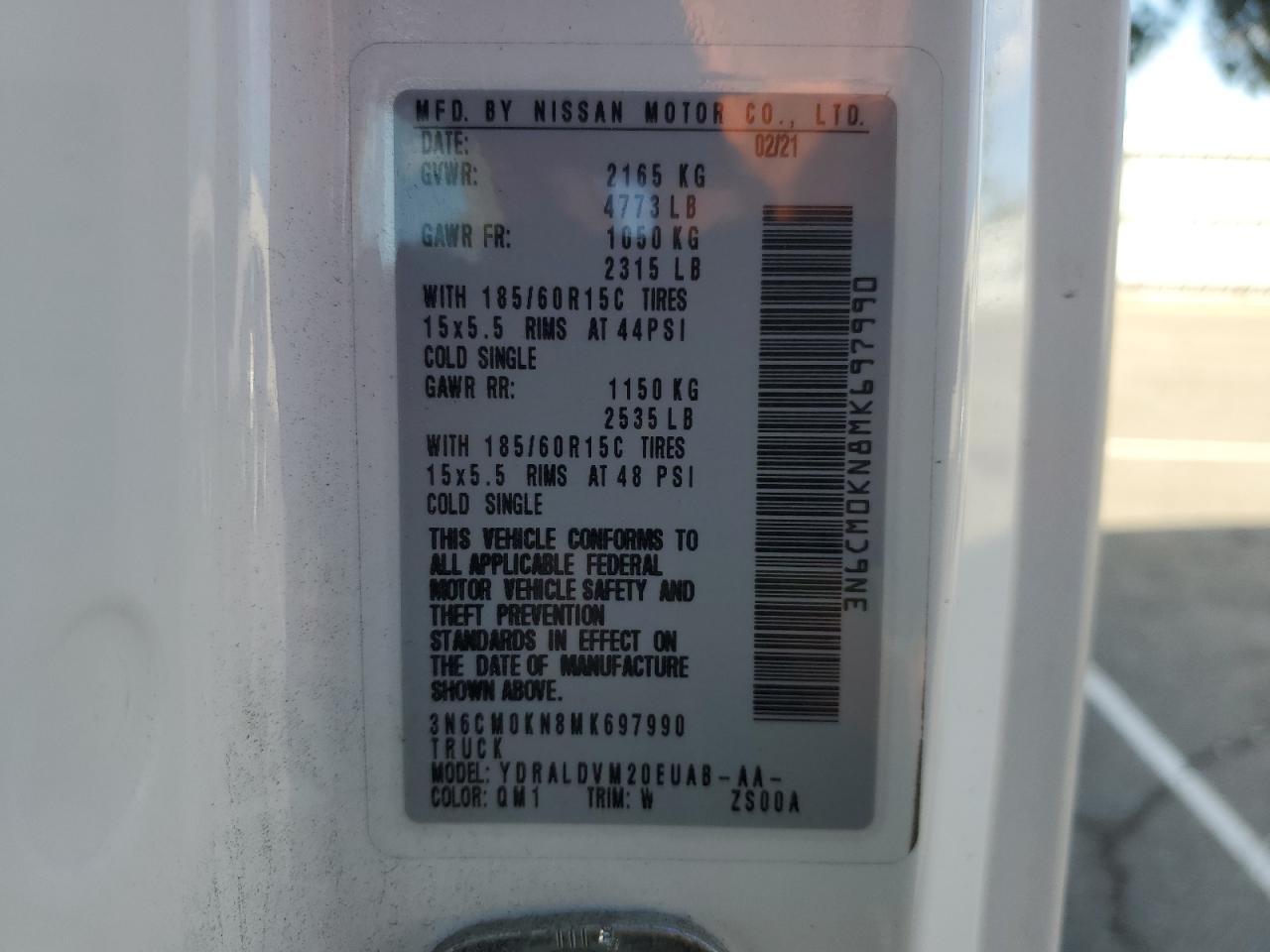 2021 Nissan Nv200 2.5S VIN: 3N6CM0KN8MK697990 Lot: 84455655