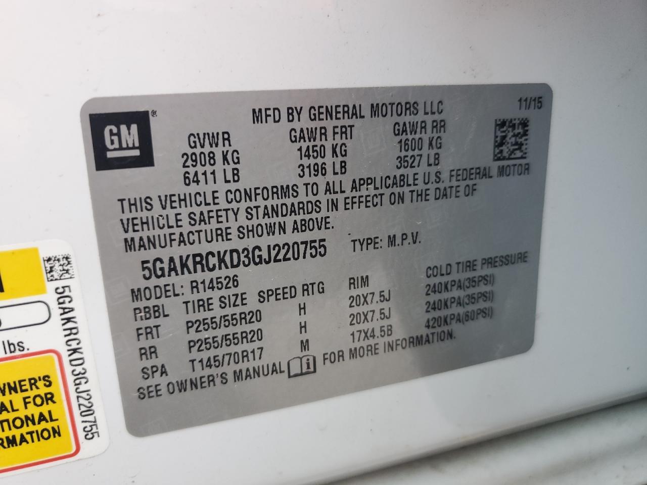 2016 Buick Enclave VIN: 5GAKRCKD3GJ220755 Lot: 85538025