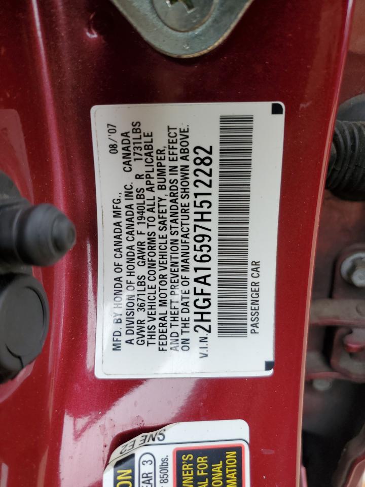 2007 Honda Civic Lx VIN: 2HGFA16597H512282 Lot: 82187215