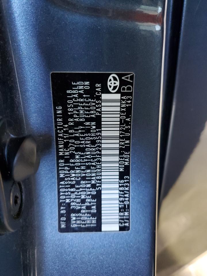 2015 Toyota Corolla L VIN: 5YFBURHE3FP239591 Lot: 85764965