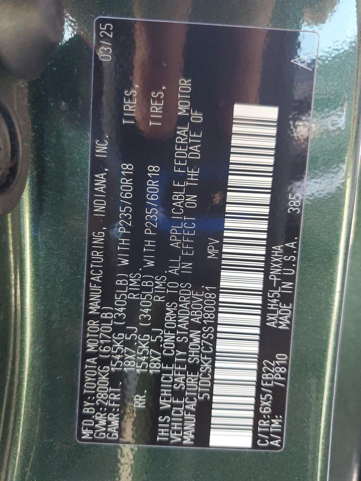 2025 Toyota Sienna Xse VIN: 5TDCSKFC7SS180081 Lot: 85783115