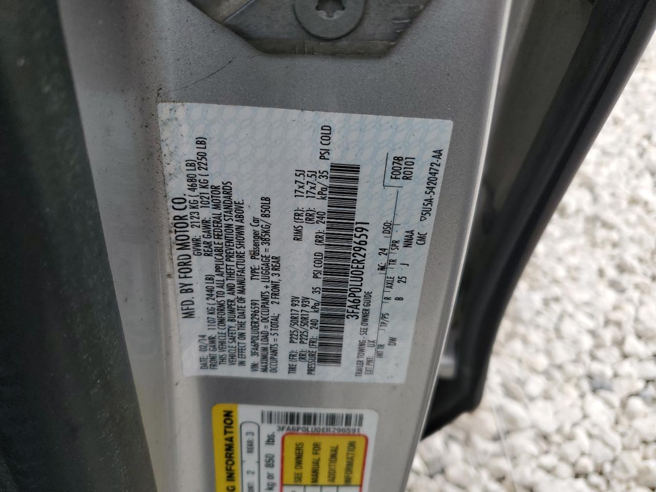 2014 Ford Fusion Se Hybrid VIN: 3FA6P0LU0ER296591 Lot: 90461105