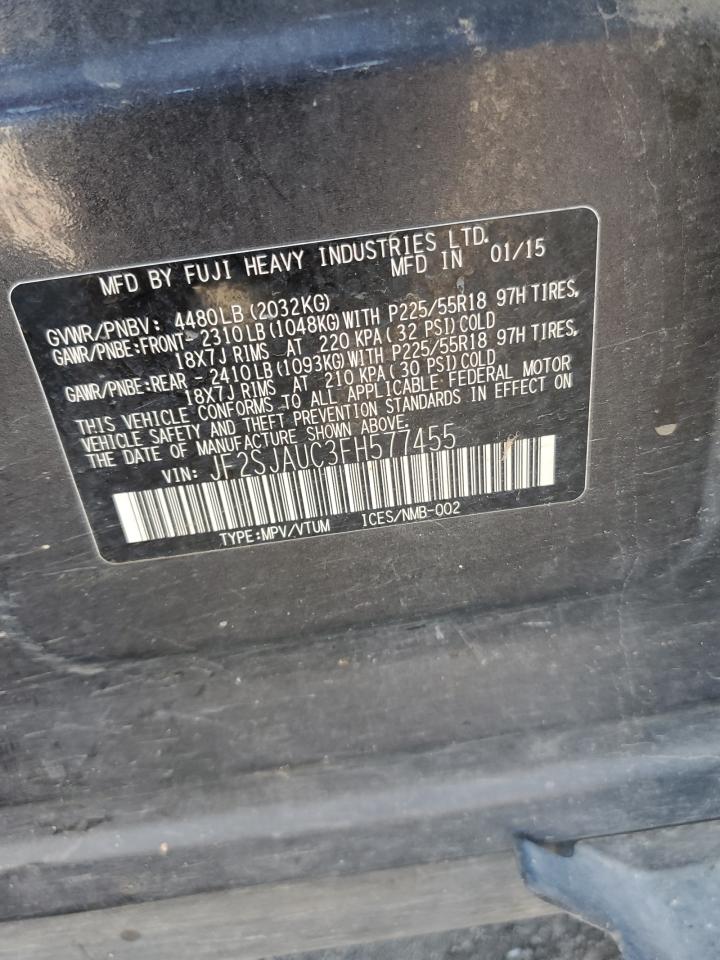 2015 Subaru Forester 2.5I Touring VIN: JF2SJAUC3FH577455 Lot: 82400735