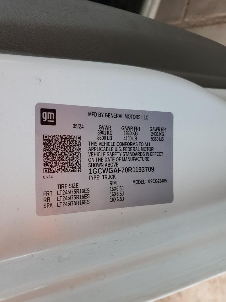 2024 Chevrolet Express G2500 VIN: 1GCWGAF70R1193709 Lot: 80802365