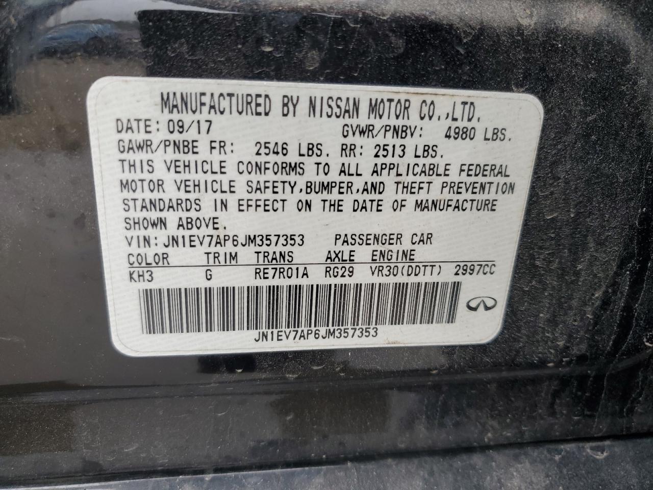 2018 Infiniti Q50 Luxe VIN: JN1EV7AP6JM357353 Lot: 85959015