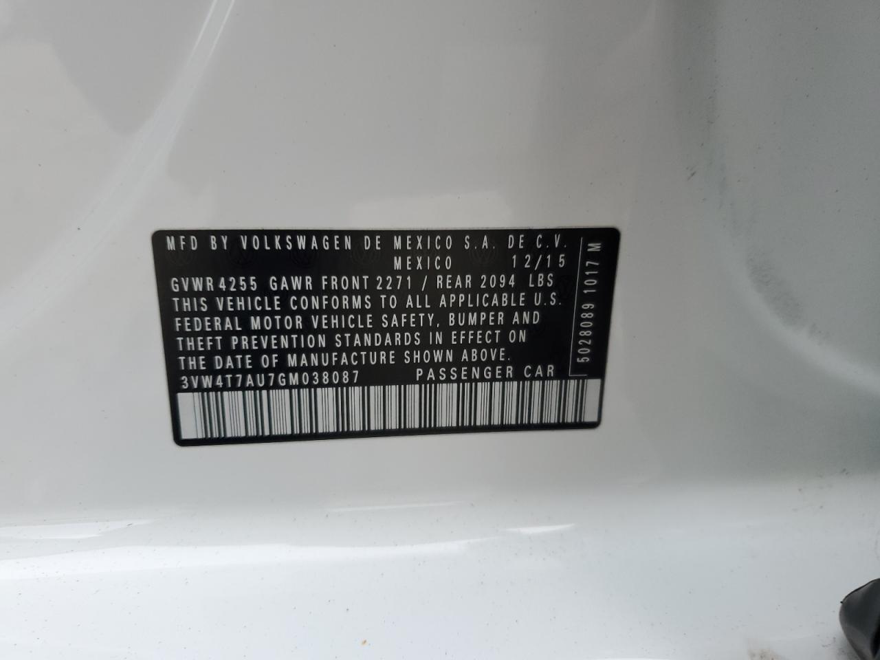 2016 Volkswagen Gti S/Se VIN: 3VW4T7AU7GM038087 Lot: 87432965