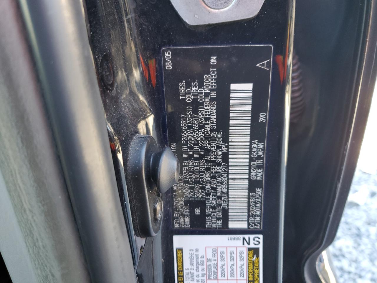 2006 Toyota 4Runner Sr5 VIN: JTEZU14R868041217 Lot: 90807805