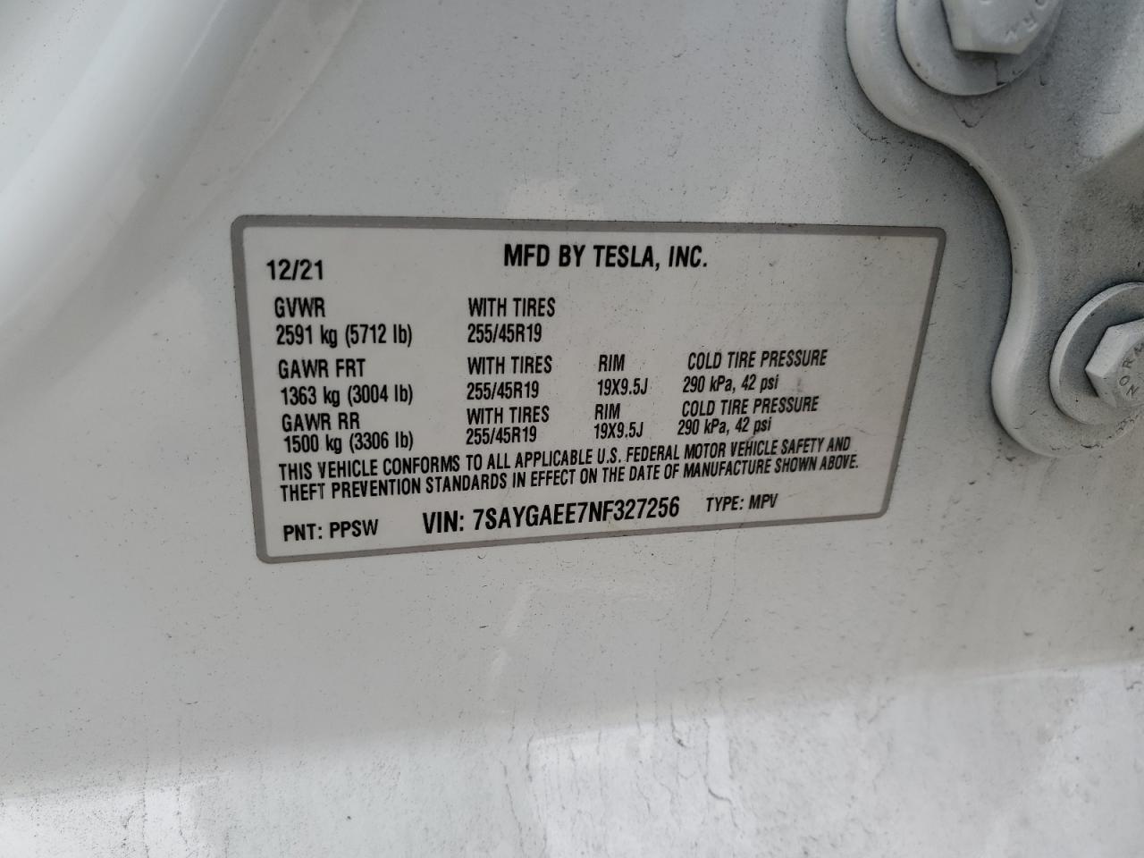 2022 Tesla Model Y VIN: 7SAYGAEE7NF327256 Lot: 85566075