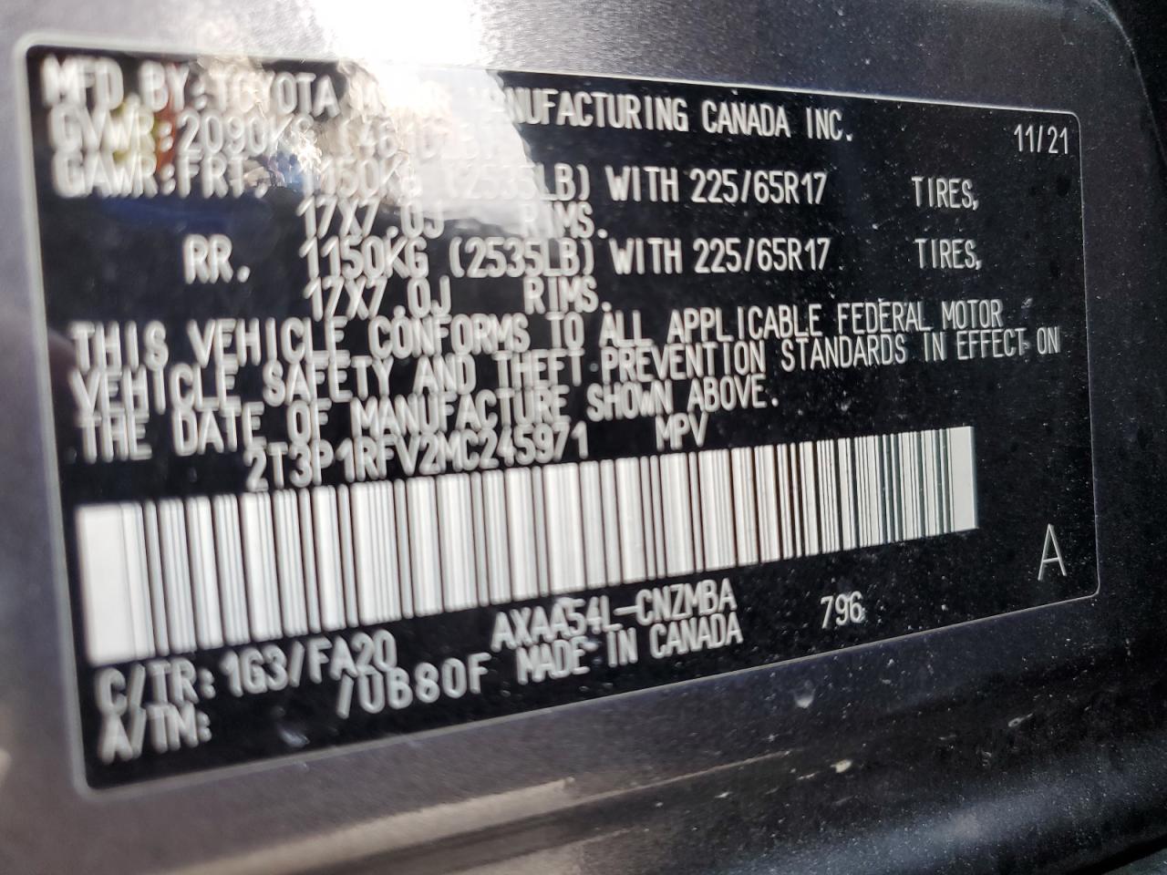 2021 Toyota Rav4 Xle VIN: 2T3P1RFV2MC245971 Lot: 84635215