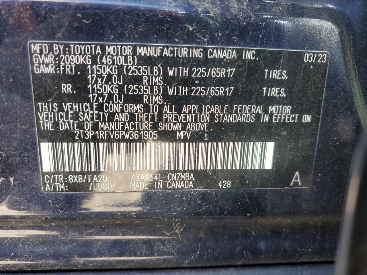 2023 Toyota Rav4 Xle VIN: 2T3P1RFV6PW361905 Lot: 80875125