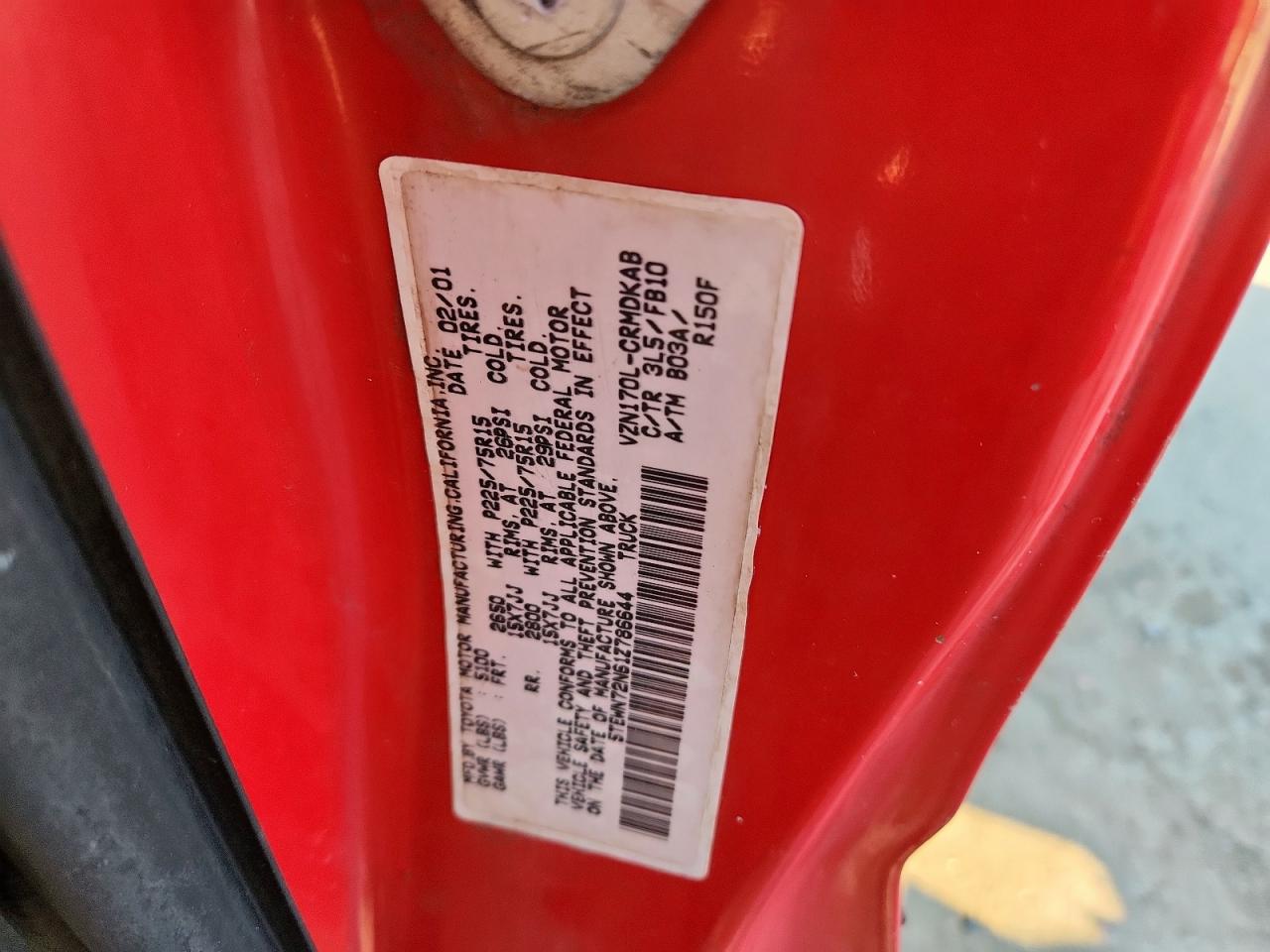 2001 Toyota Tacoma Xtracab VIN: 5TEWN72N61Z786644 Lot: 85115475