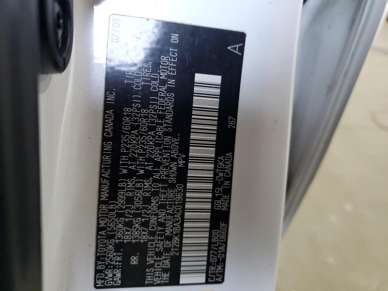 2010 Lexus Rx 350 VIN: 2T2BK1BA3AC019630 Lot: 89732295