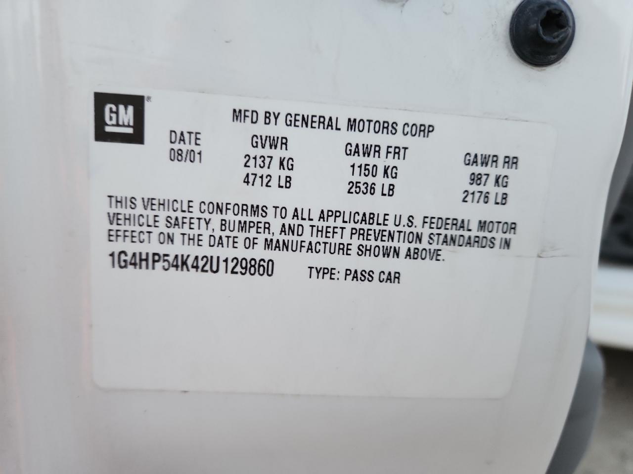 2002 Buick Lesabre Custom VIN: 1G4HP54K42U129860 Lot: 89505055