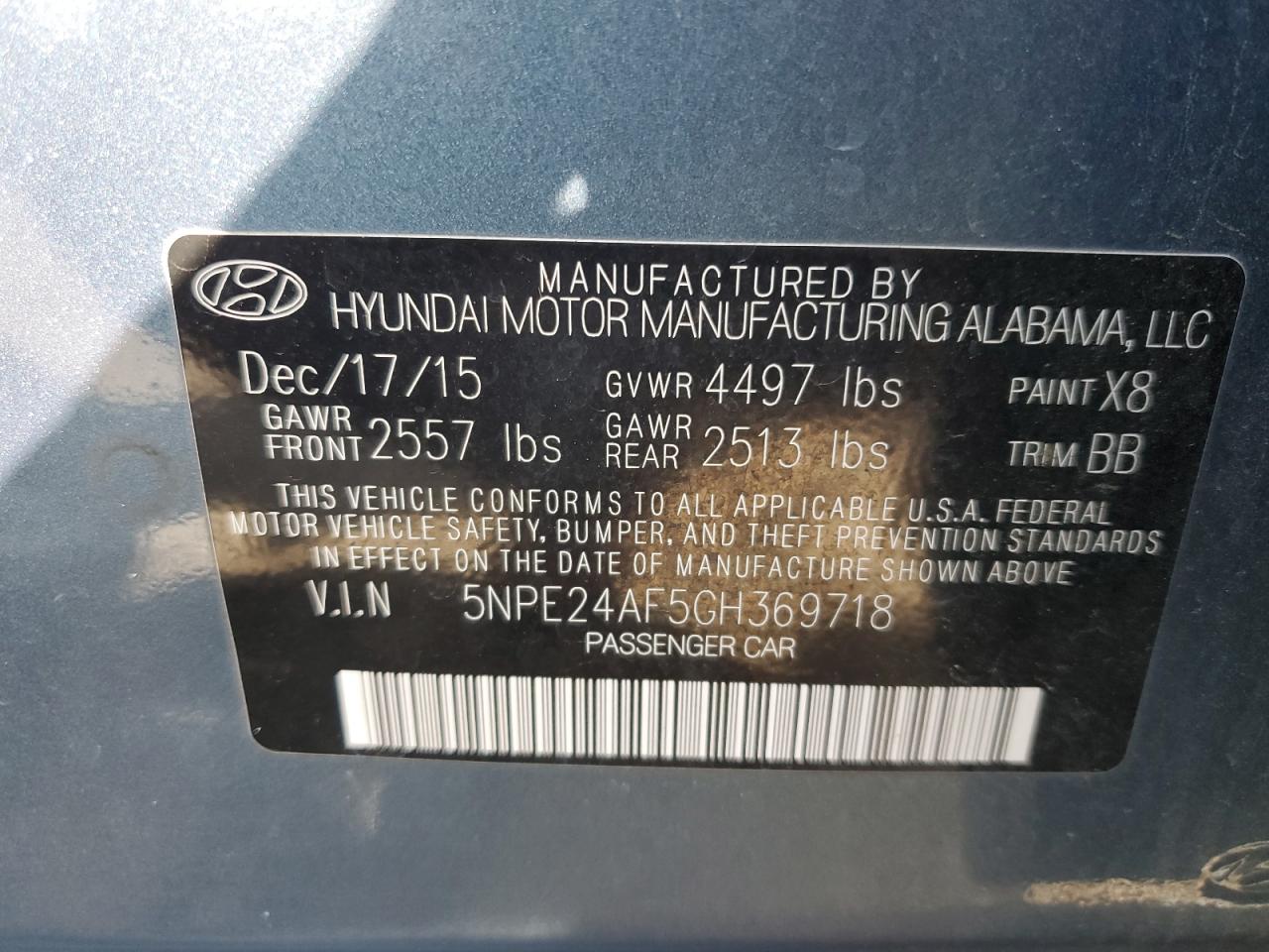 2016 Hyundai Sonata Se VIN: 5NPE24AF5GH369718 Lot: 84987265