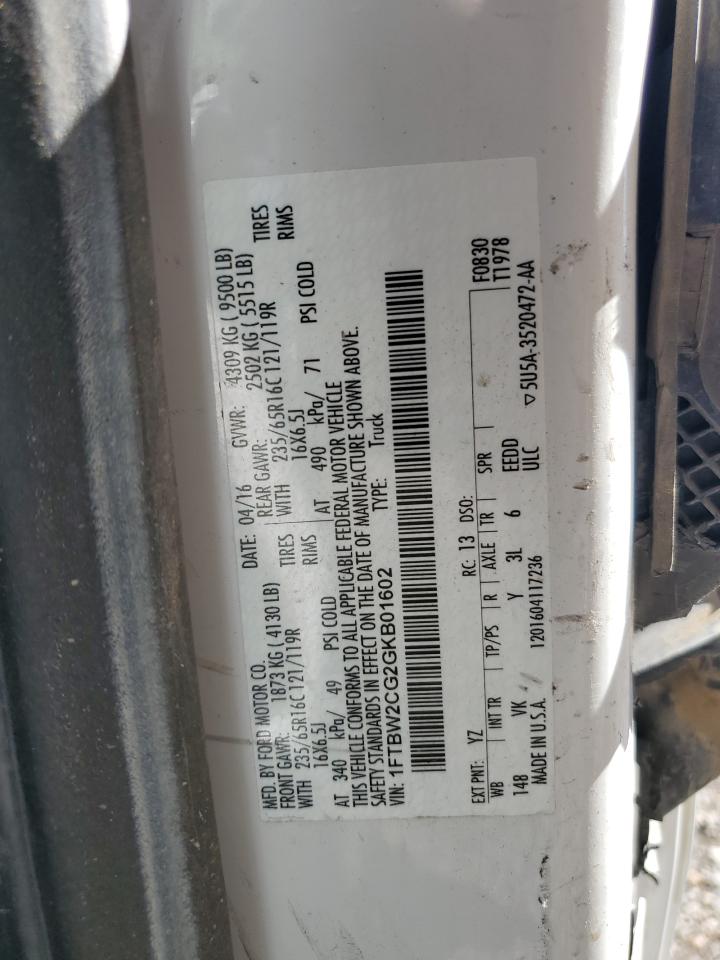 2016 Ford Transit T-350 VIN: 1FTBW2CG2GKB01602 Lot: 85282005