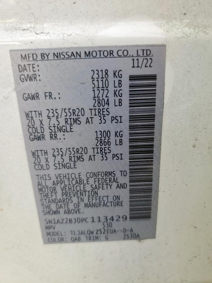 2023 Nissan Murano Sv VIN: 5N1AZ2BJ0PC113429 Lot: 85721515