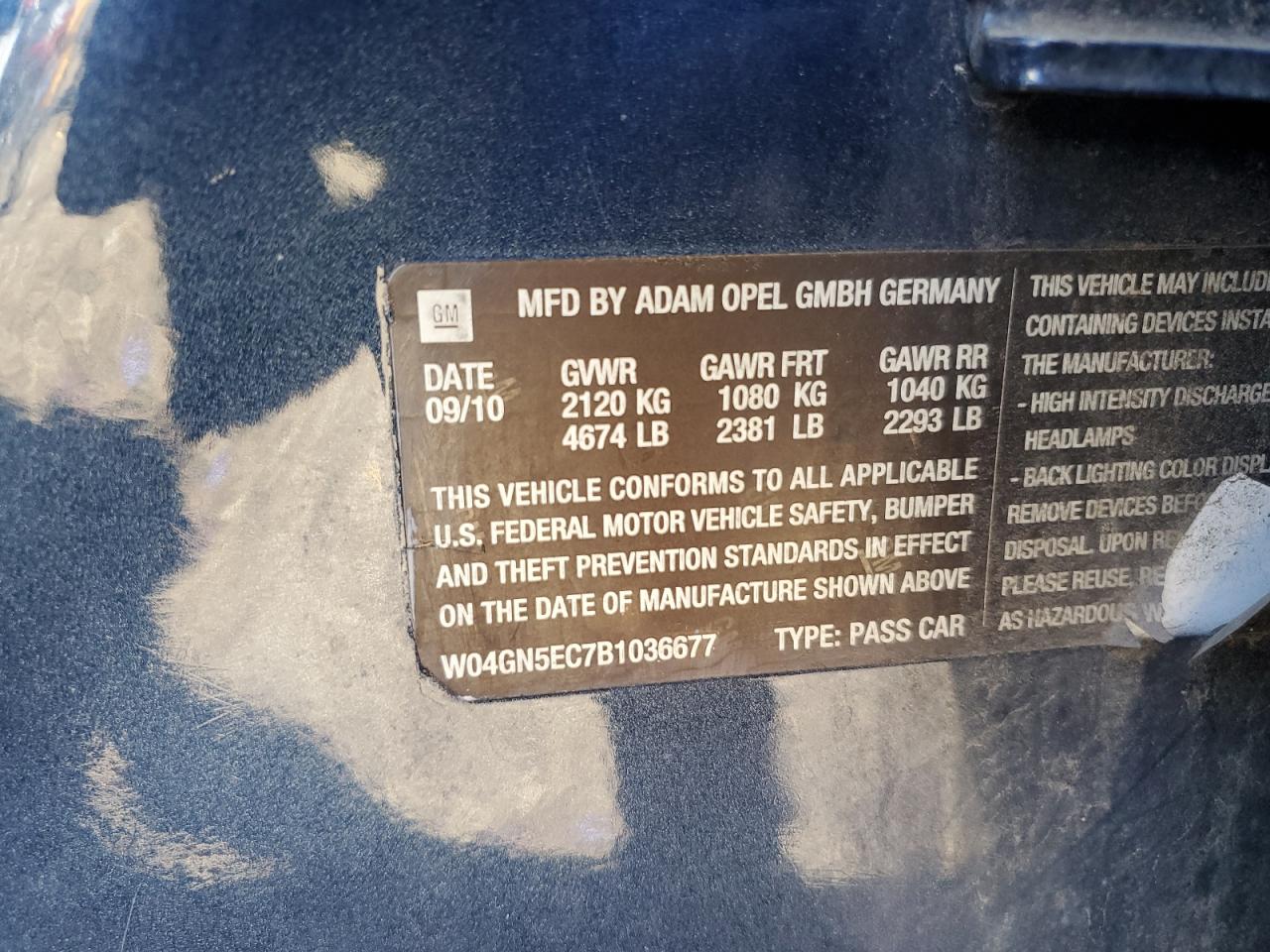 2011 Buick Regal Cxl VIN: W04GN5EC7B1036677 Lot: 85698105