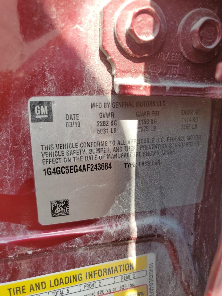 2010 Buick Lacrosse Cxl VIN: 1G4GC5EG4AF243684 Lot: 84773795